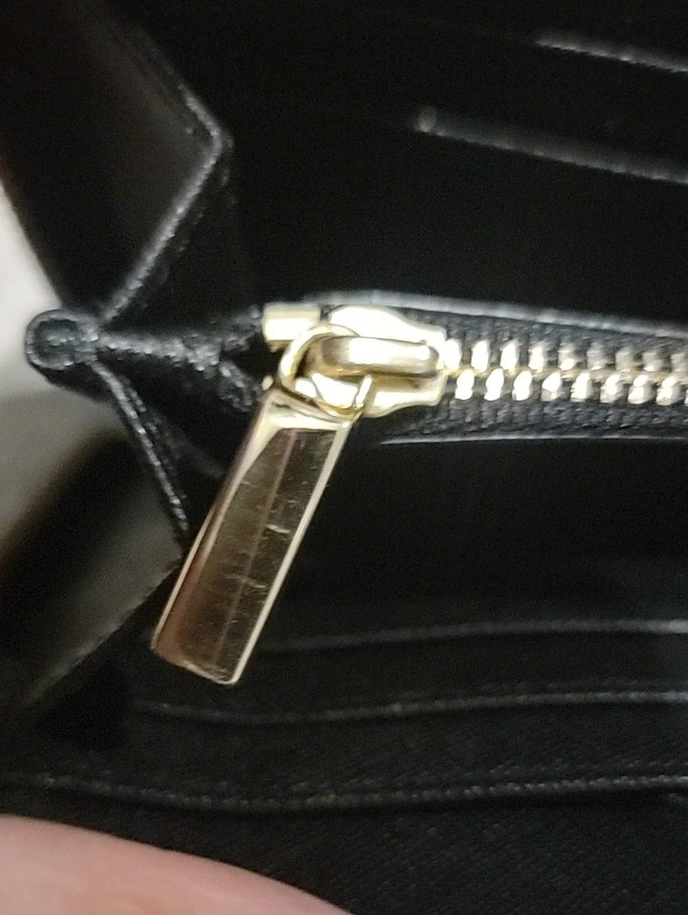 Tory Burch Black Leather Zip Wallet with Gold Logo